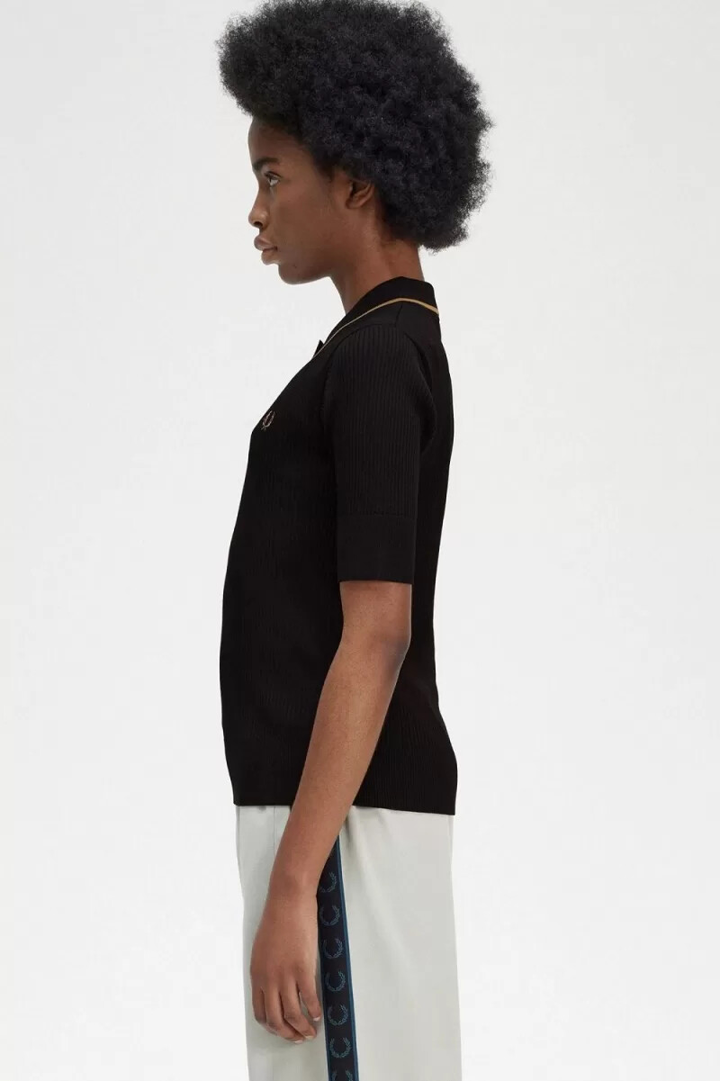 fred perry rippstrick-damenhemd schwarz