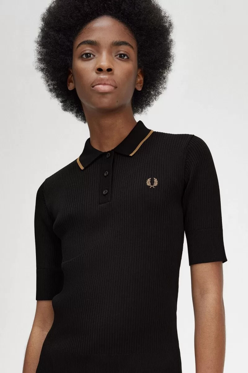 fred perry rippstrick-damenhemd schwarz