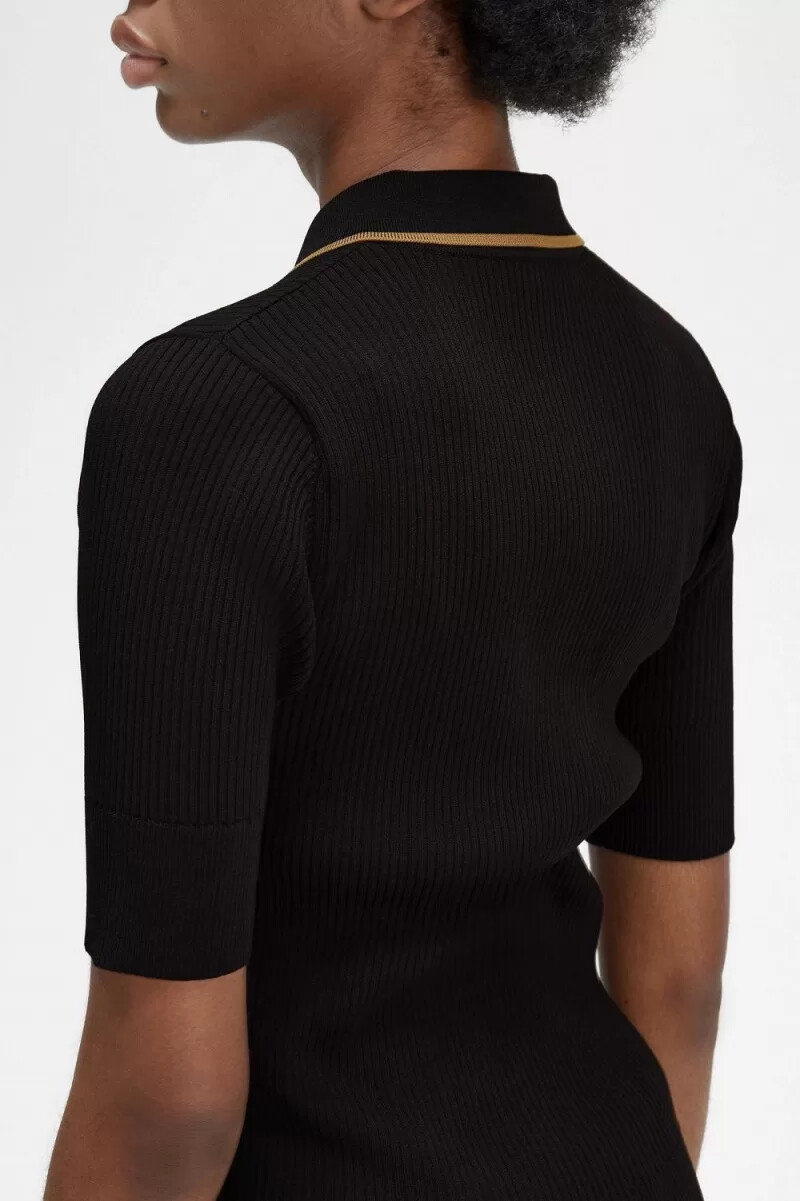fred perry rippstrick-damenhemd schwarz