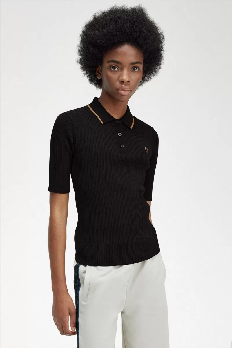 fred perry rippstrick-damenhemd schwarz