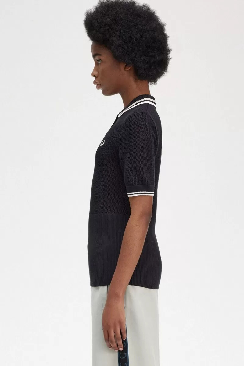 fred perry damenhemd mit offenem strickmuster schwarz
