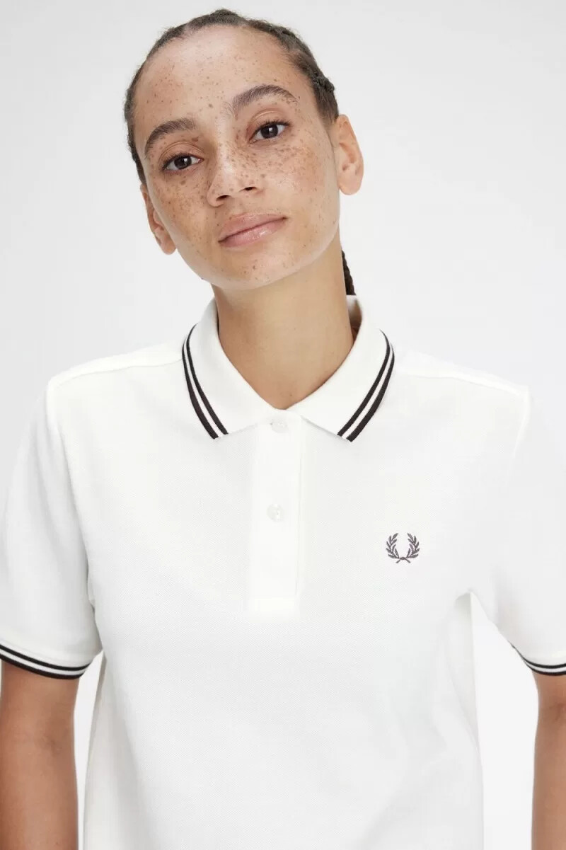 fred perry g3600 damenhemd schneeweiß dunkelrot