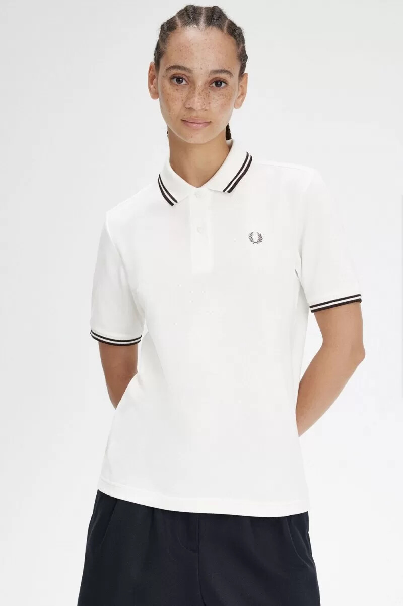 fred perry g3600 damenhemd schneeweiß dunkelrot