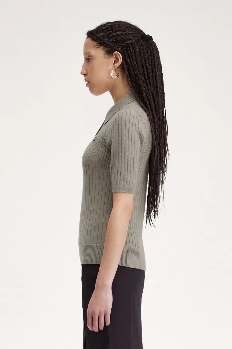 fred perry damen-strickhemd mit pointelle-details warmgrau