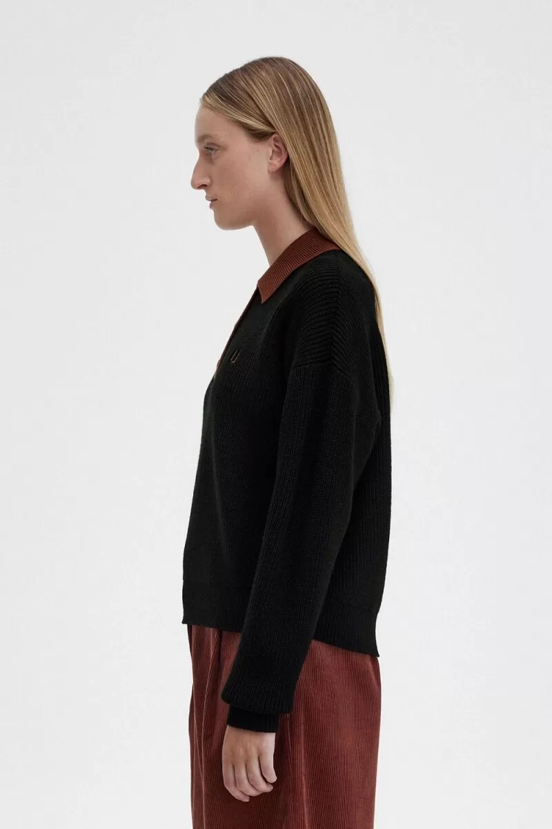 fred perry strickhemd für damen schwarz