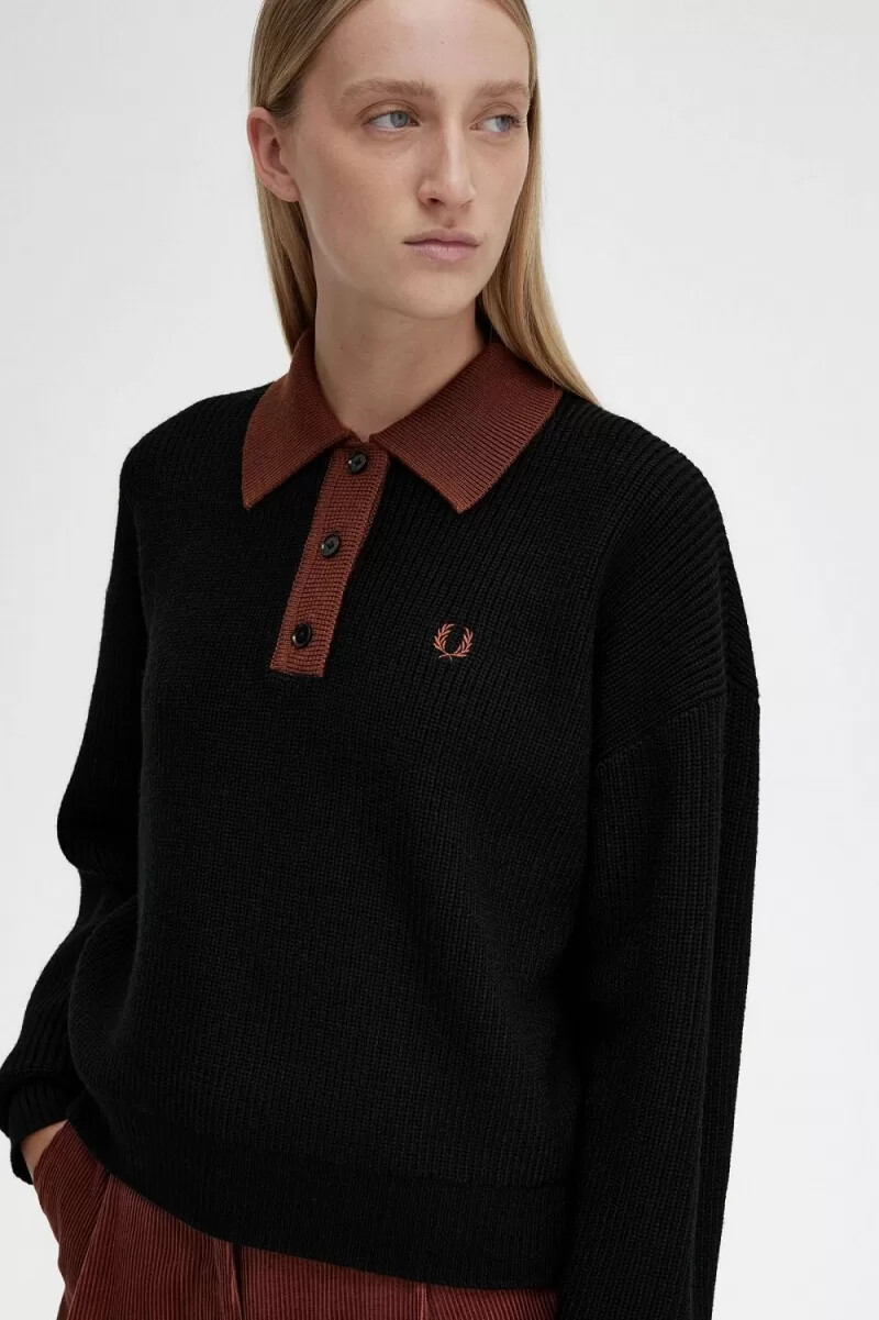 fred perry strickhemd für damen schwarz