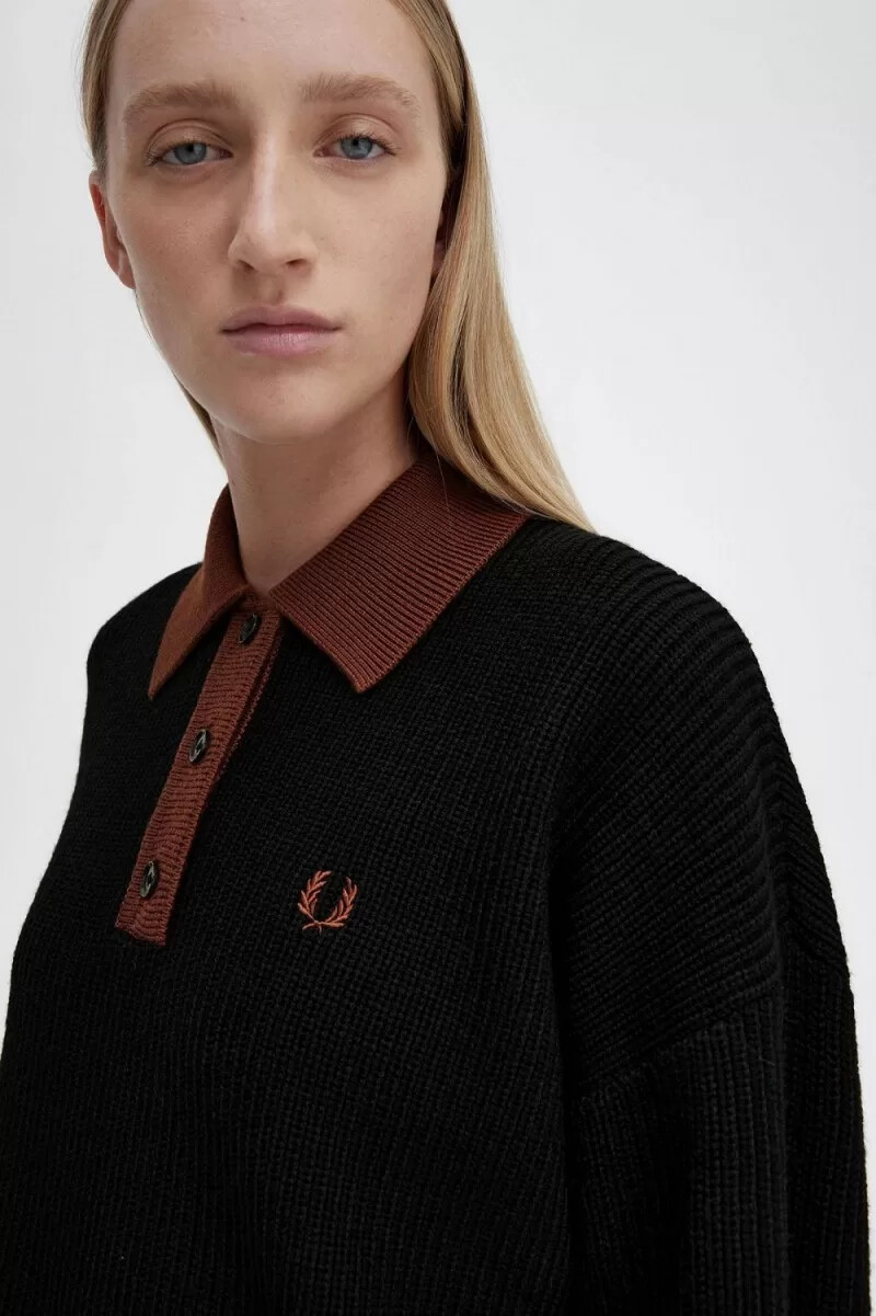 fred perry strickhemd für damen schwarz