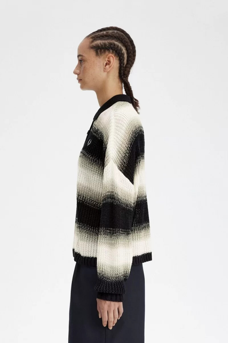 fred perry gestreiftes offen gestricktes damenhemd schwarz