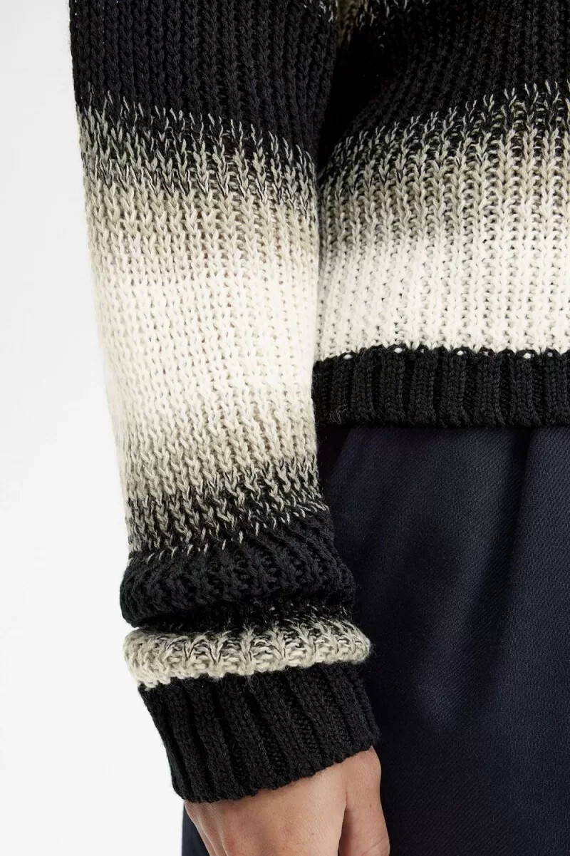 fred perry gestreiftes offen gestricktes damenhemd schwarz
