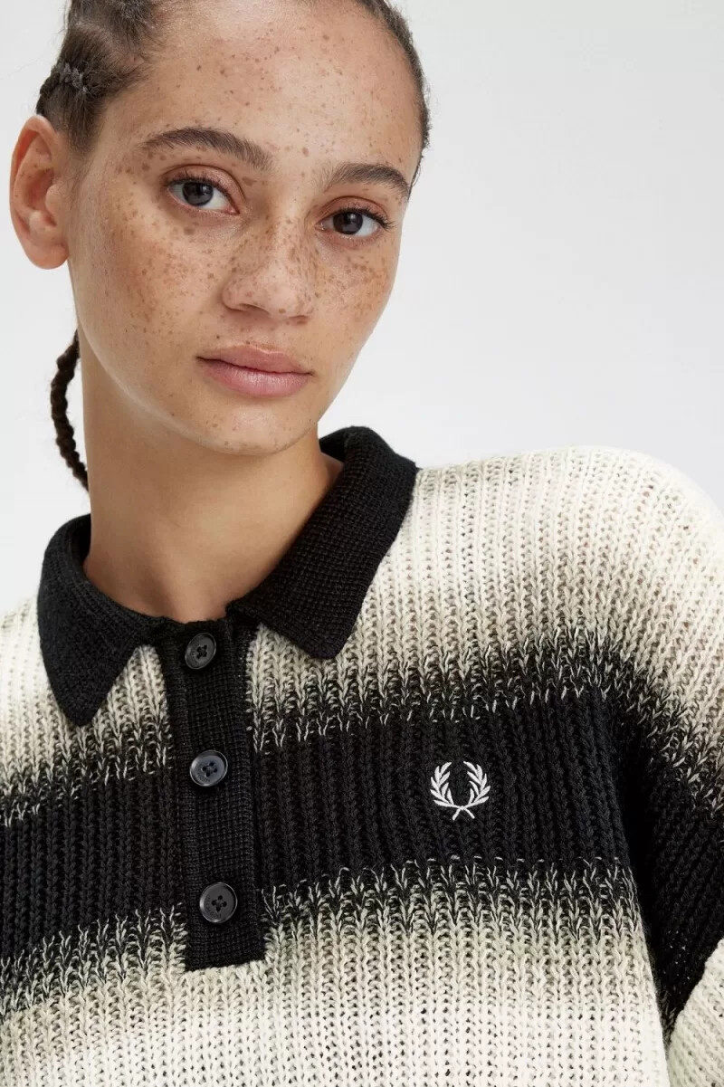 fred perry gestreiftes offen gestricktes damenhemd schwarz