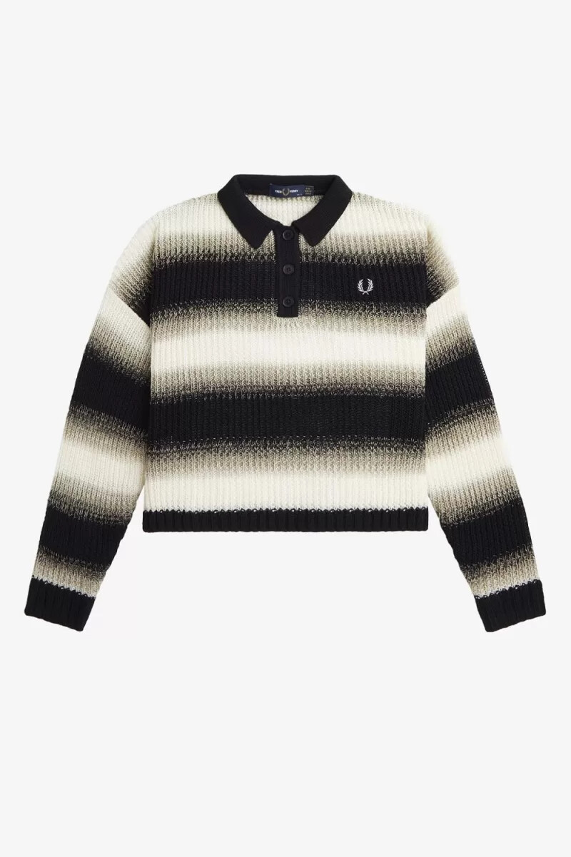 fred perry gestreiftes offen gestricktes damenhemd schwarz