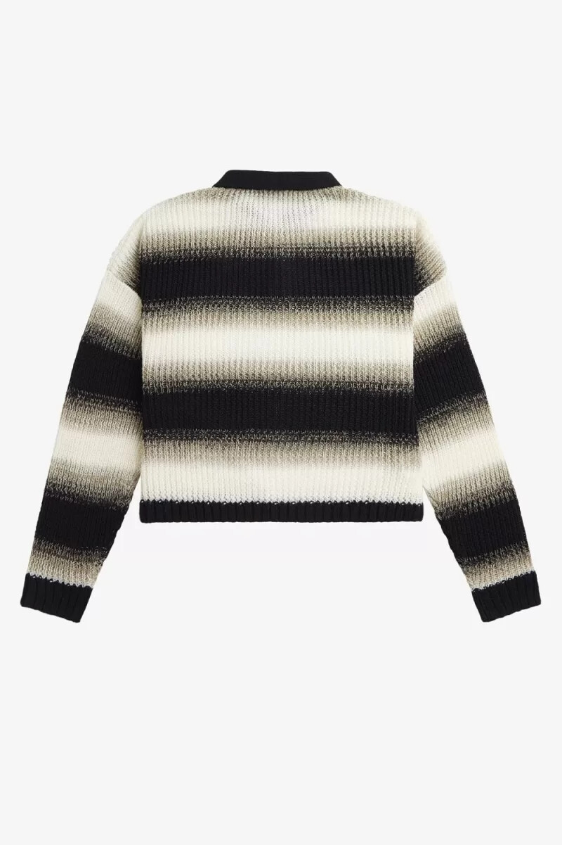 fred perry gestreiftes offen gestricktes damenhemd schwarz