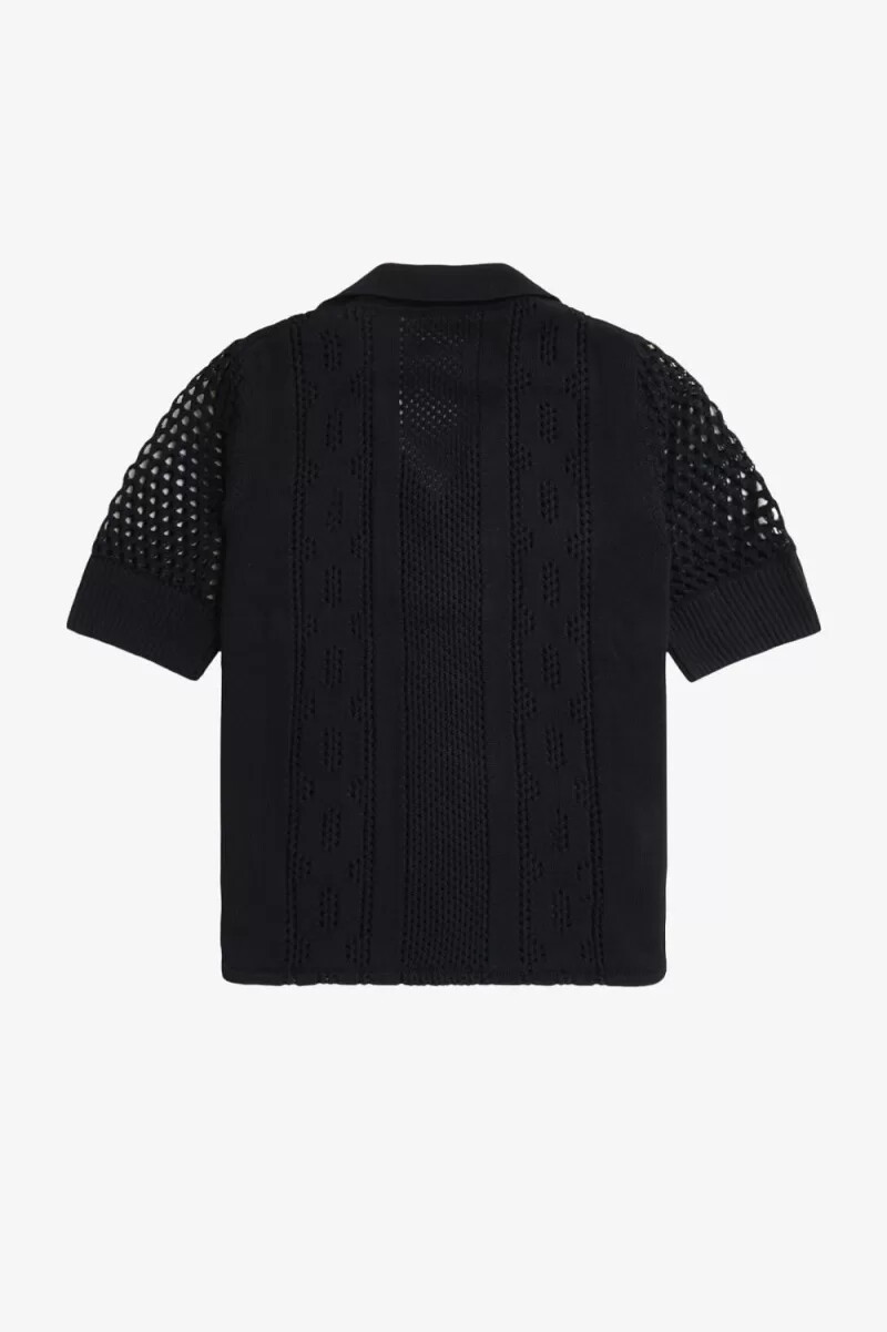 fred perry damenbluse mit offener stricknaht und knopfleiste schwarz