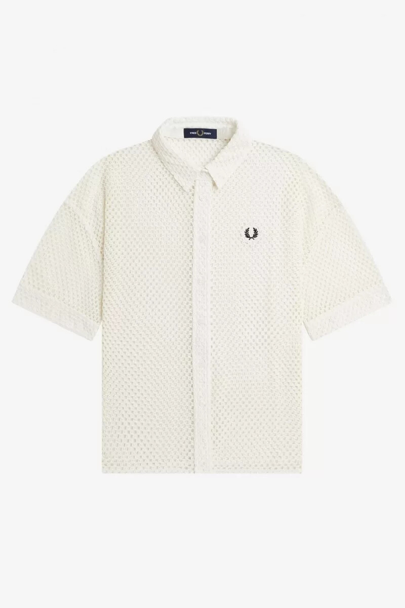 fred perry damenhemd mit offenem strickmuster schneewittchen