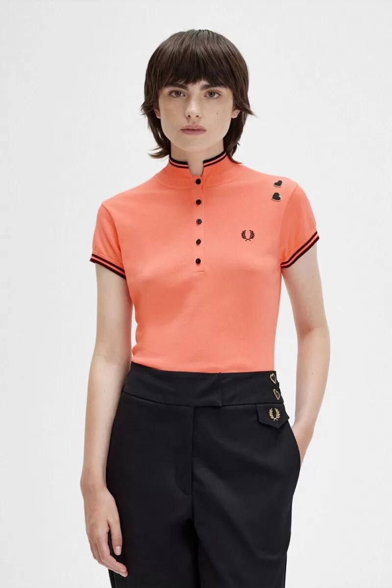 fred perry strickhemd für damen korallenrot