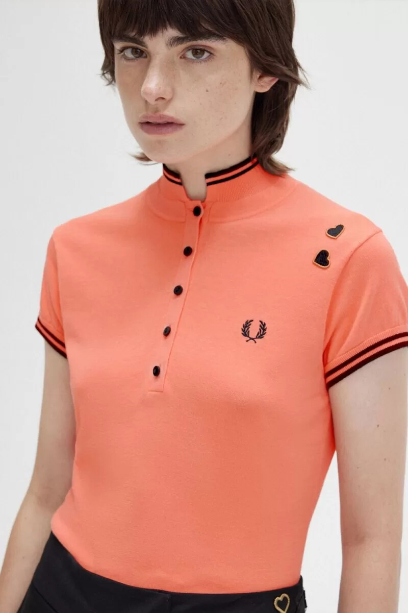 fred perry strickhemd für damen korallenrot