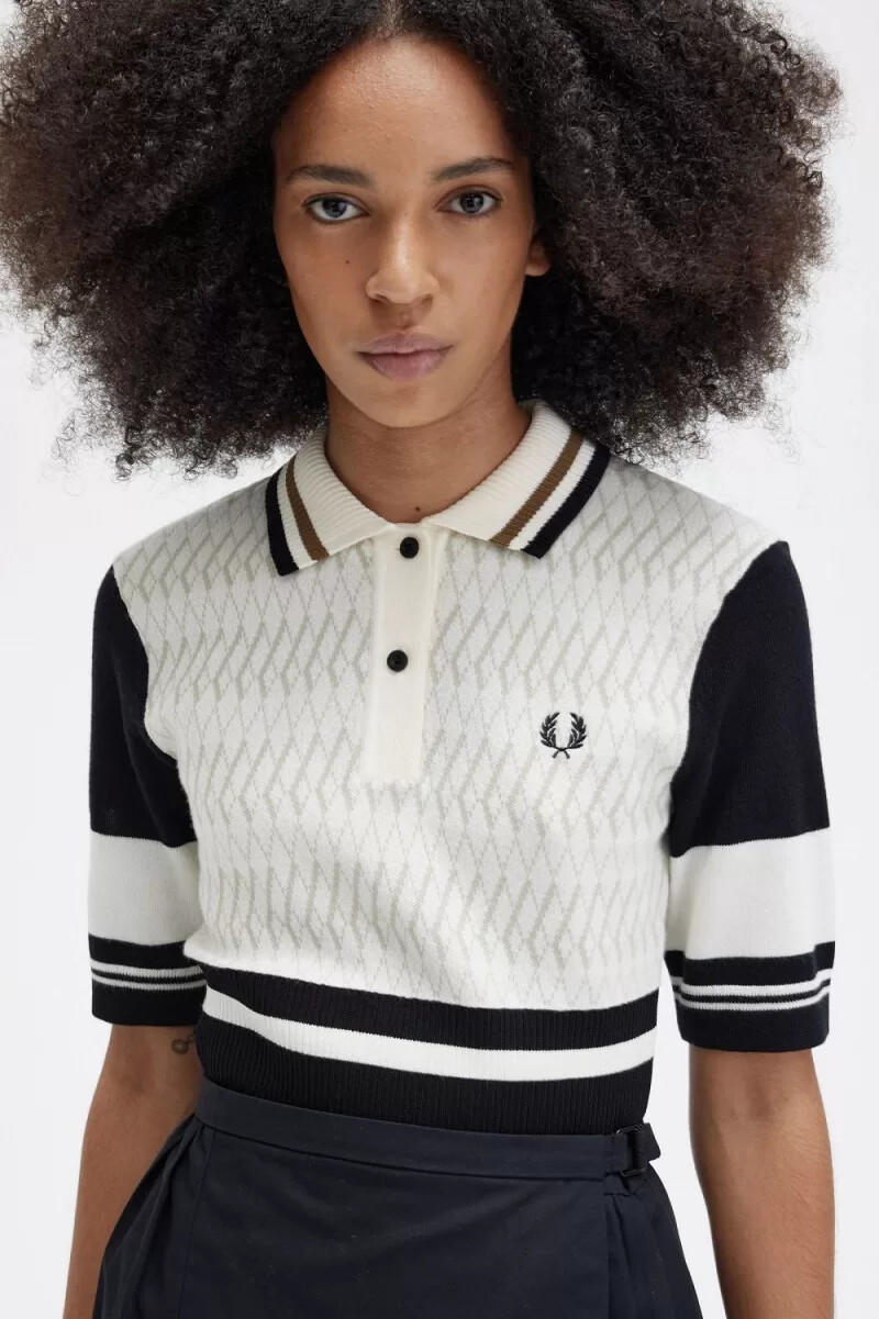 fred perry jacquard-strickbluse für damen beige