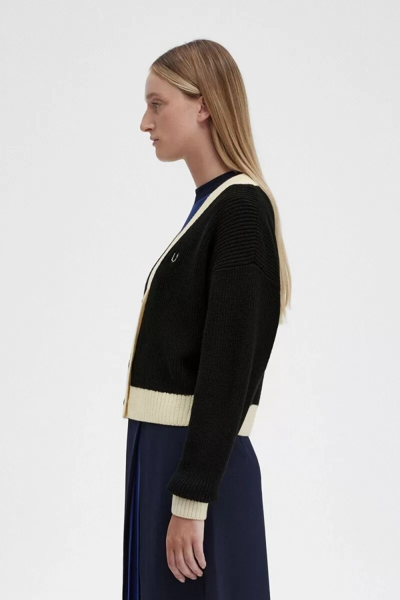 fred perry damen-cardigan mit knopfleiste schwarz
