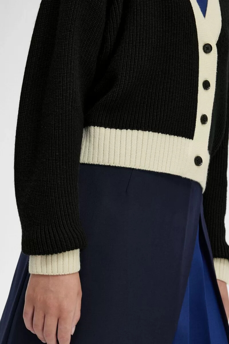 fred perry damen-cardigan mit knopfleiste schwarz