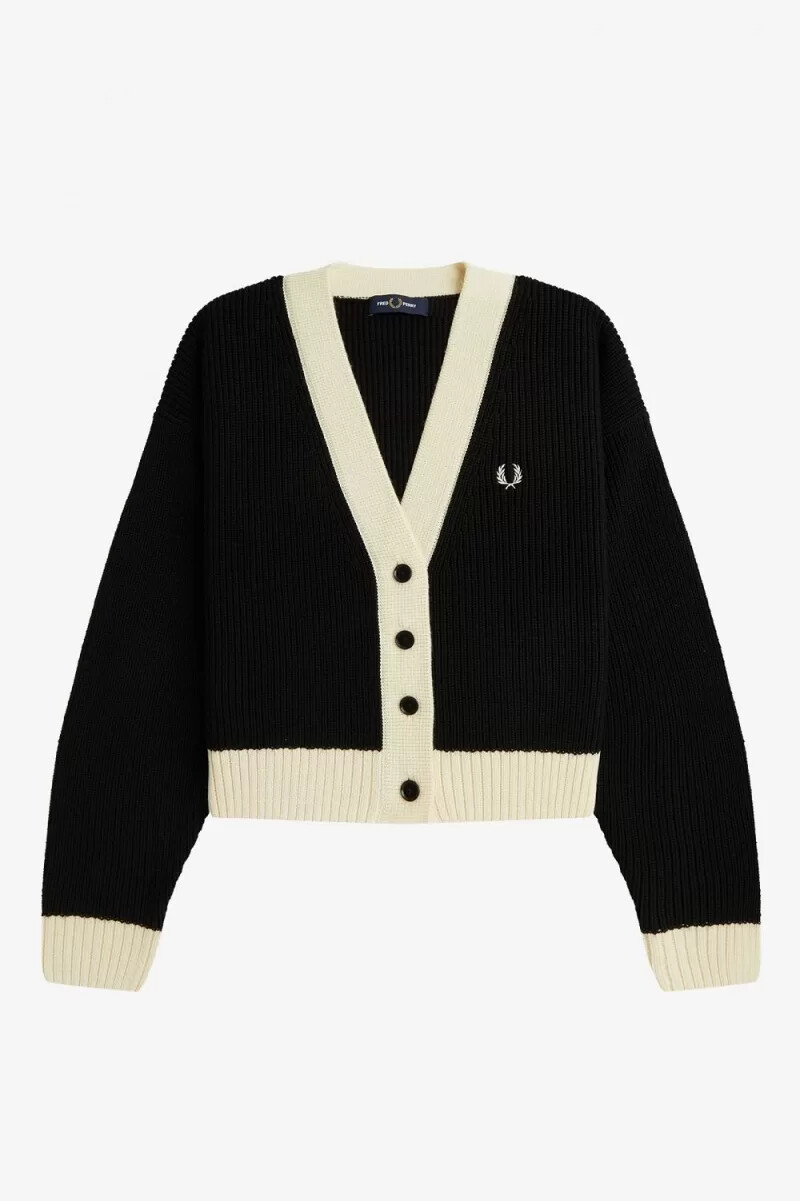fred perry damen-cardigan mit knopfleiste schwarz