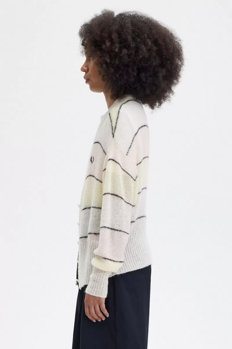 fred perry gestreifter offener strickcardigan für damen farbe silky peach