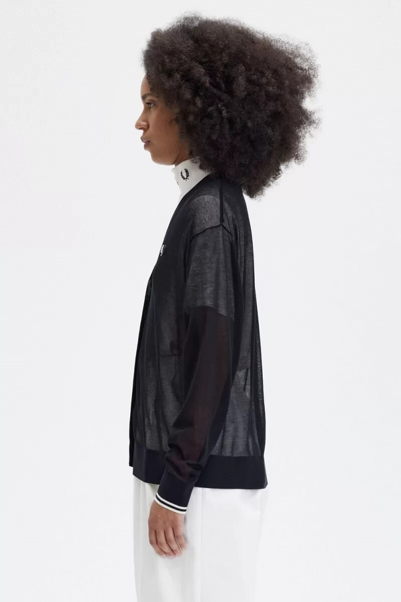 fred perry transparenter v-ausschnitt damen-cardigan schwarz