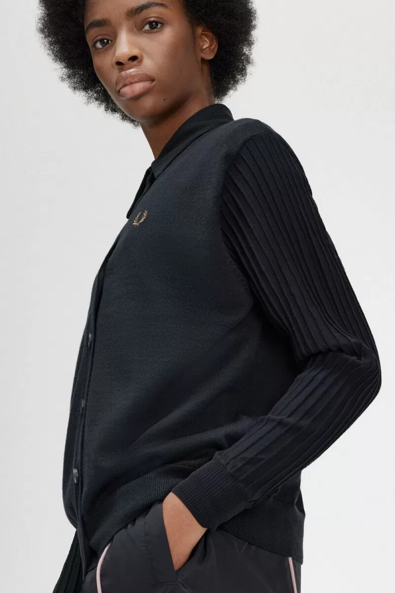 fred perry damen-cardigan mit transparenten Ärmeln schwarz