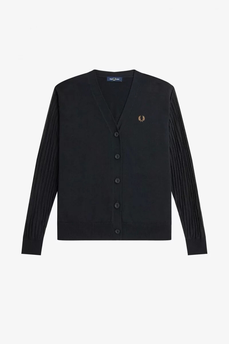 fred perry damen-cardigan mit transparenten Ärmeln schwarz