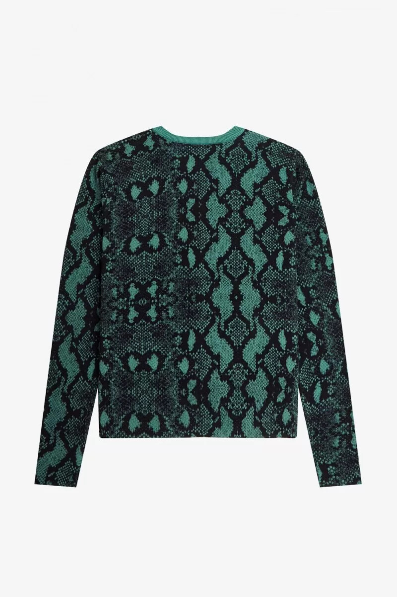 fred perry damen-cardigan mit schlangenmuster tiefes mintgrün