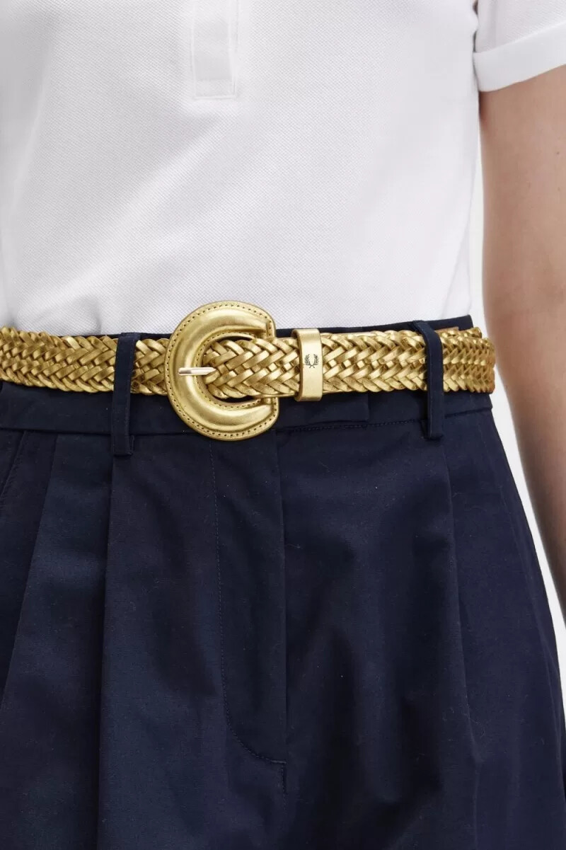 fred perry damengürtel aus gewebtem leder gold