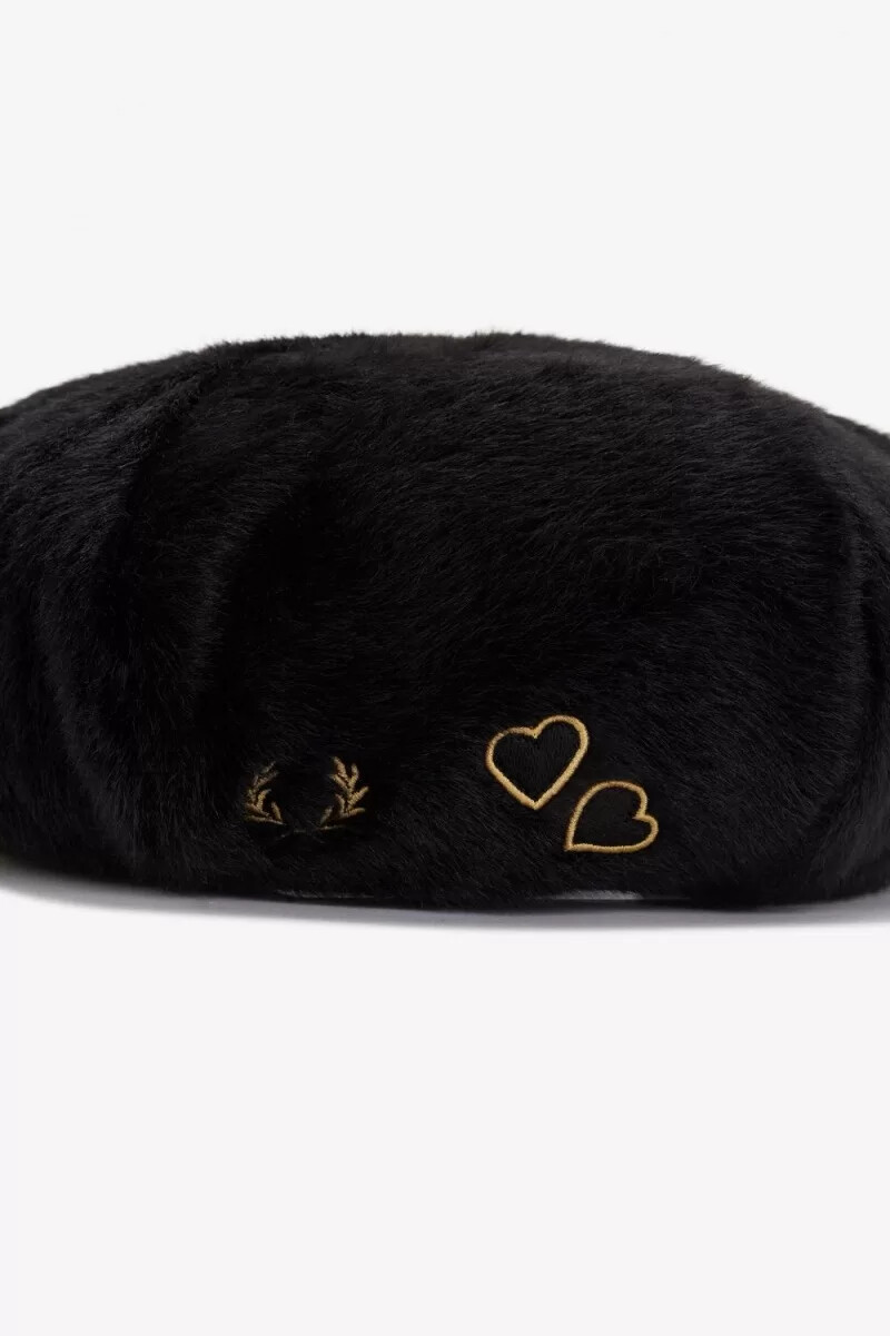 fred perry bestickte baskenmütze für damen schwarz