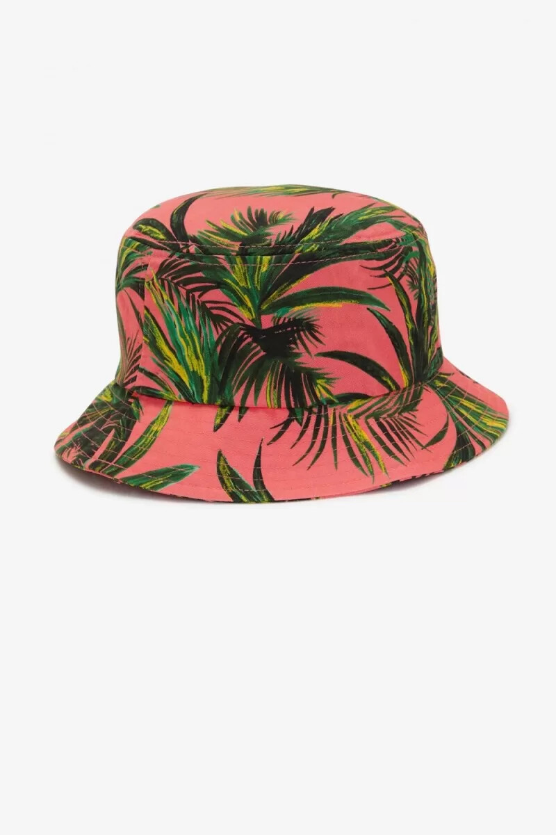 fred perry damen-bucket-hüte mit palmenprint korallenrot