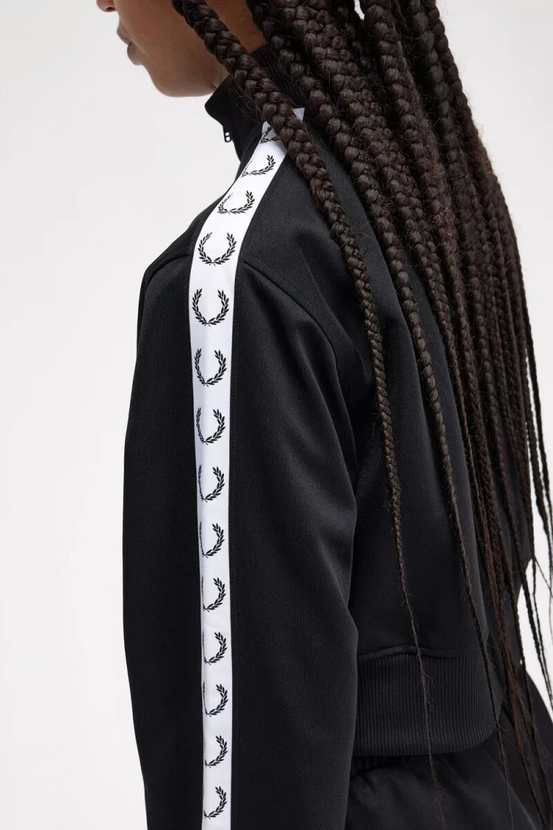 fred perry cropped tape track damenjacken schwarz