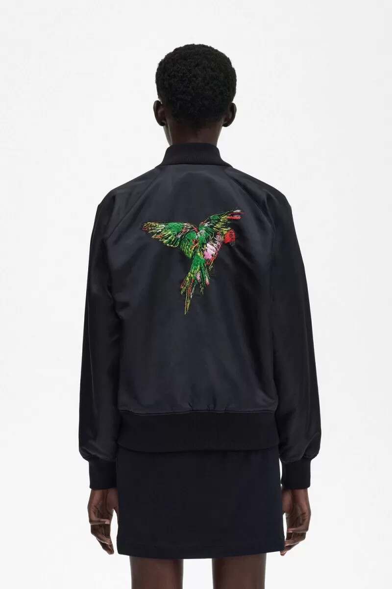 fred perry bestickte bomberjacke für damen schwarz