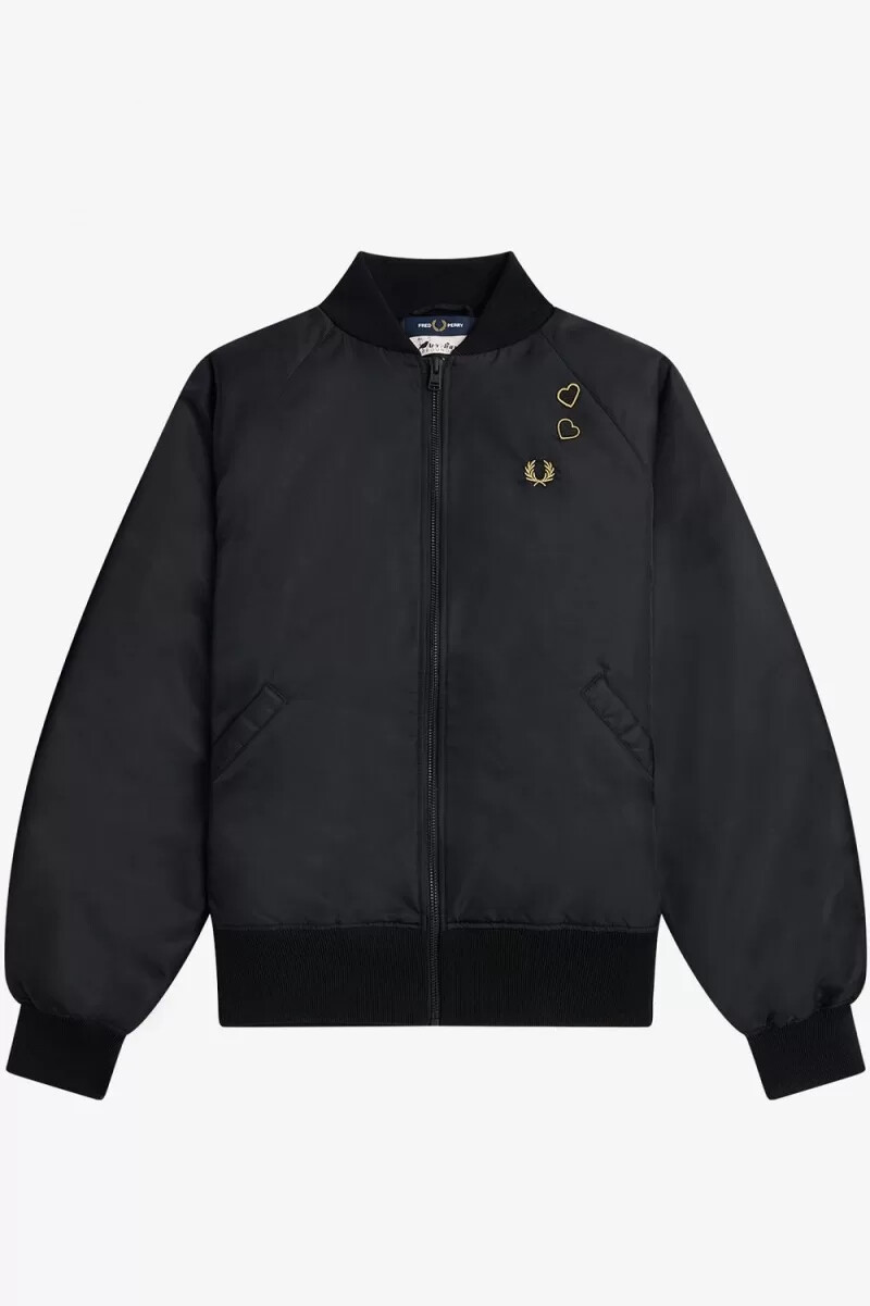 fred perry bestickte bomberjacke für damen schwarz