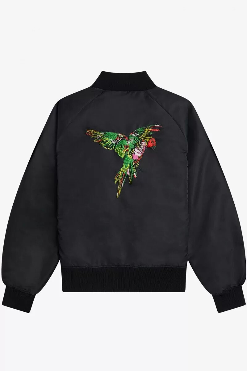 fred perry bestickte bomberjacke für damen schwarz