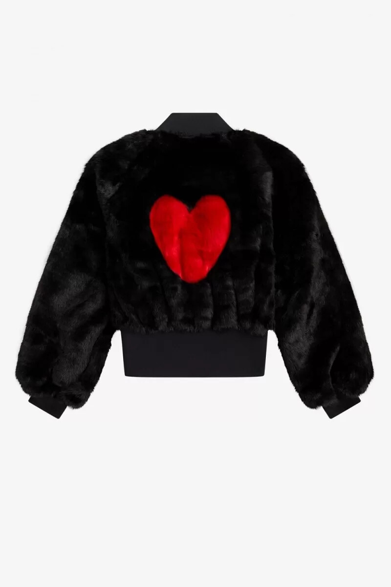 fred perry damenjacke aus kunstpelz mit herzdetail schwarz