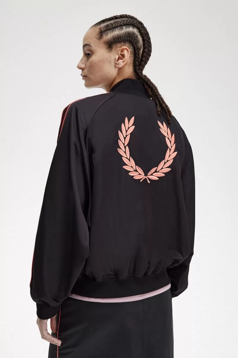 fred perry bomberjacke für damen mit bedrucktem futter schwarz