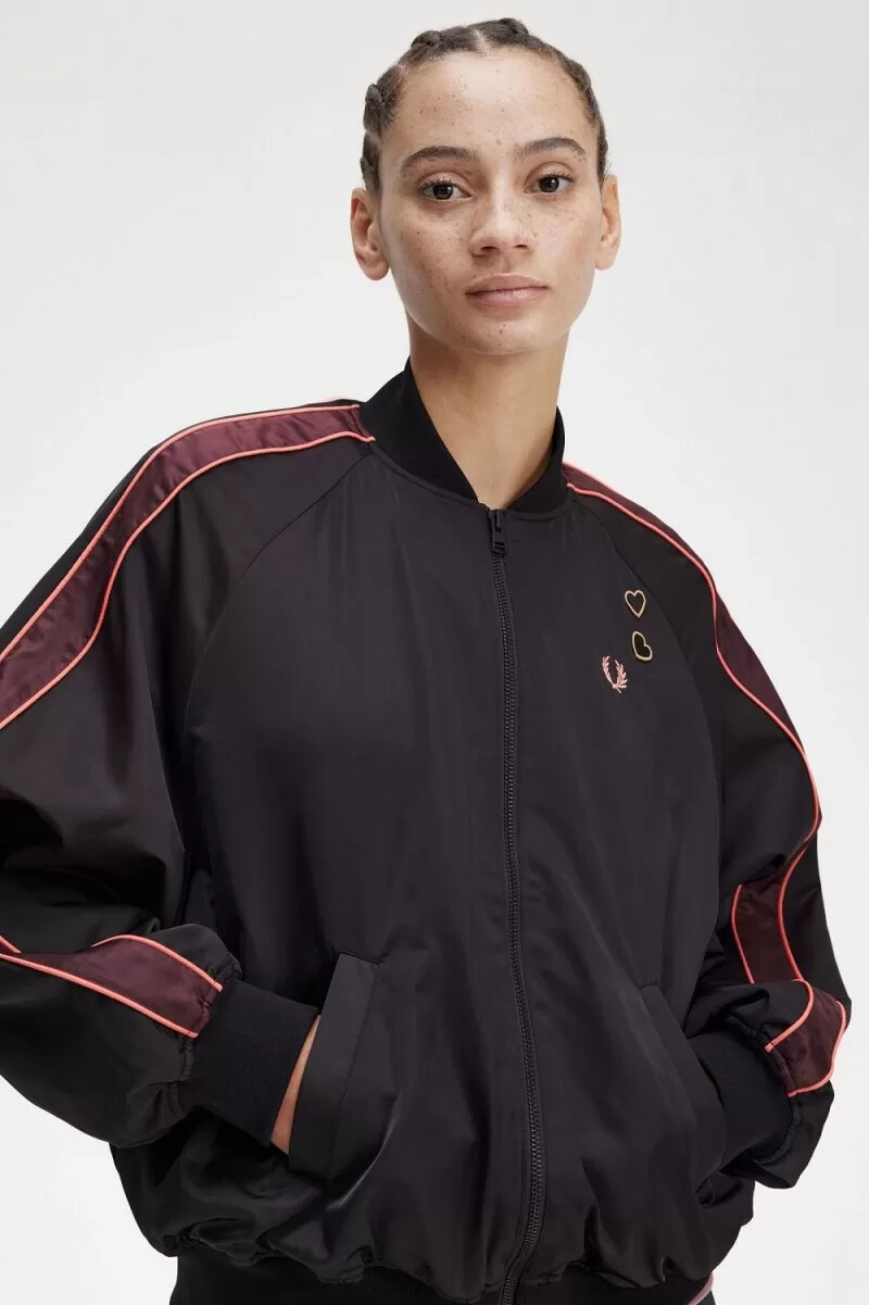 fred perry bomberjacke für damen mit bedrucktem futter schwarz
