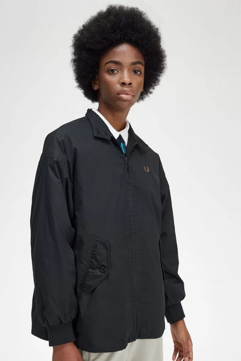 fred perry damen-steppjacke mit reißverschluss schwarz