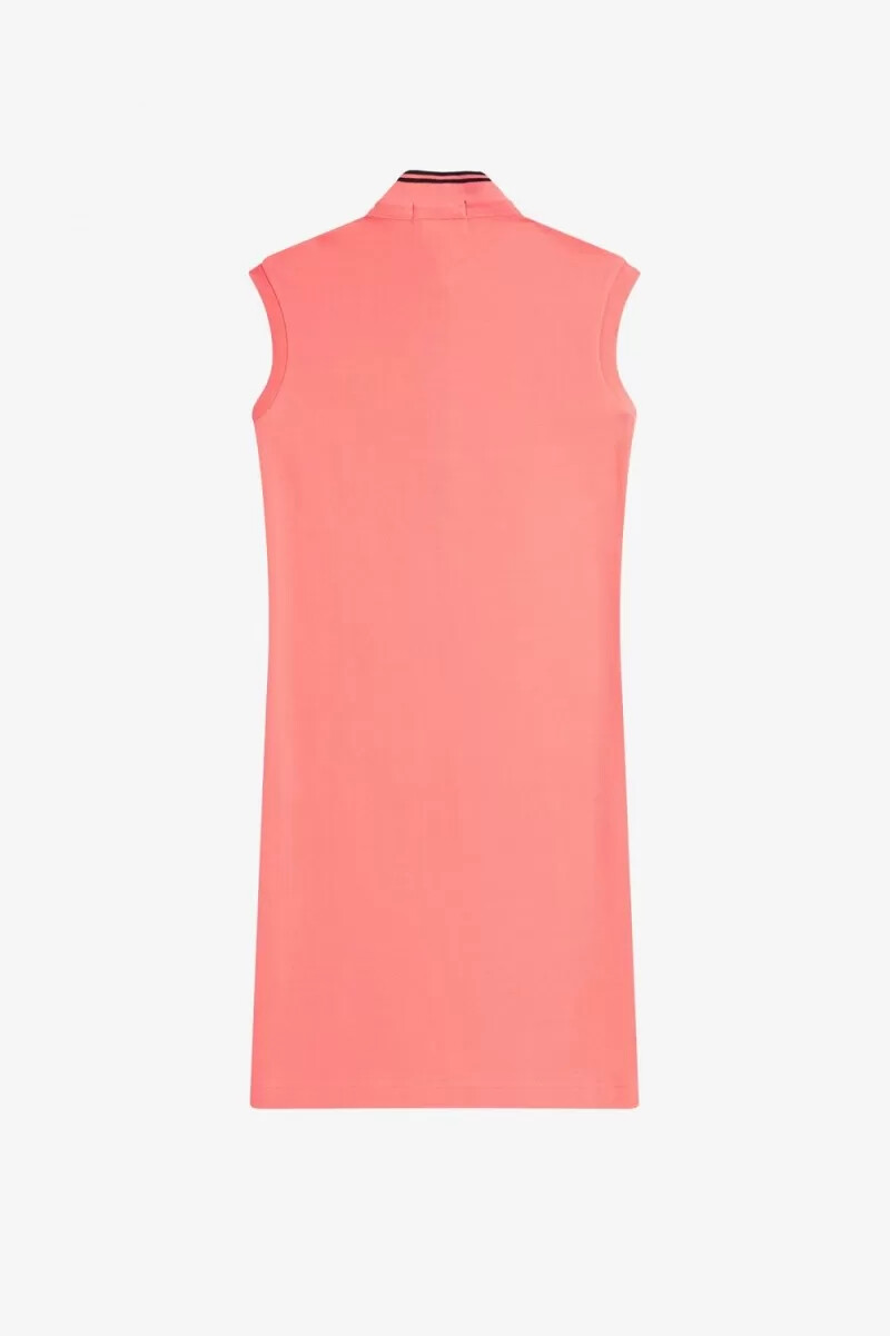 fred perry damenkleid aus piqué mit printbesatz korallenrot