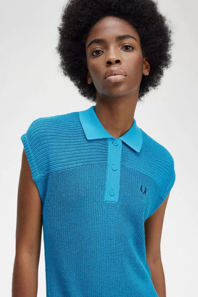 fred perry strickhemd damenkleid cyberblau