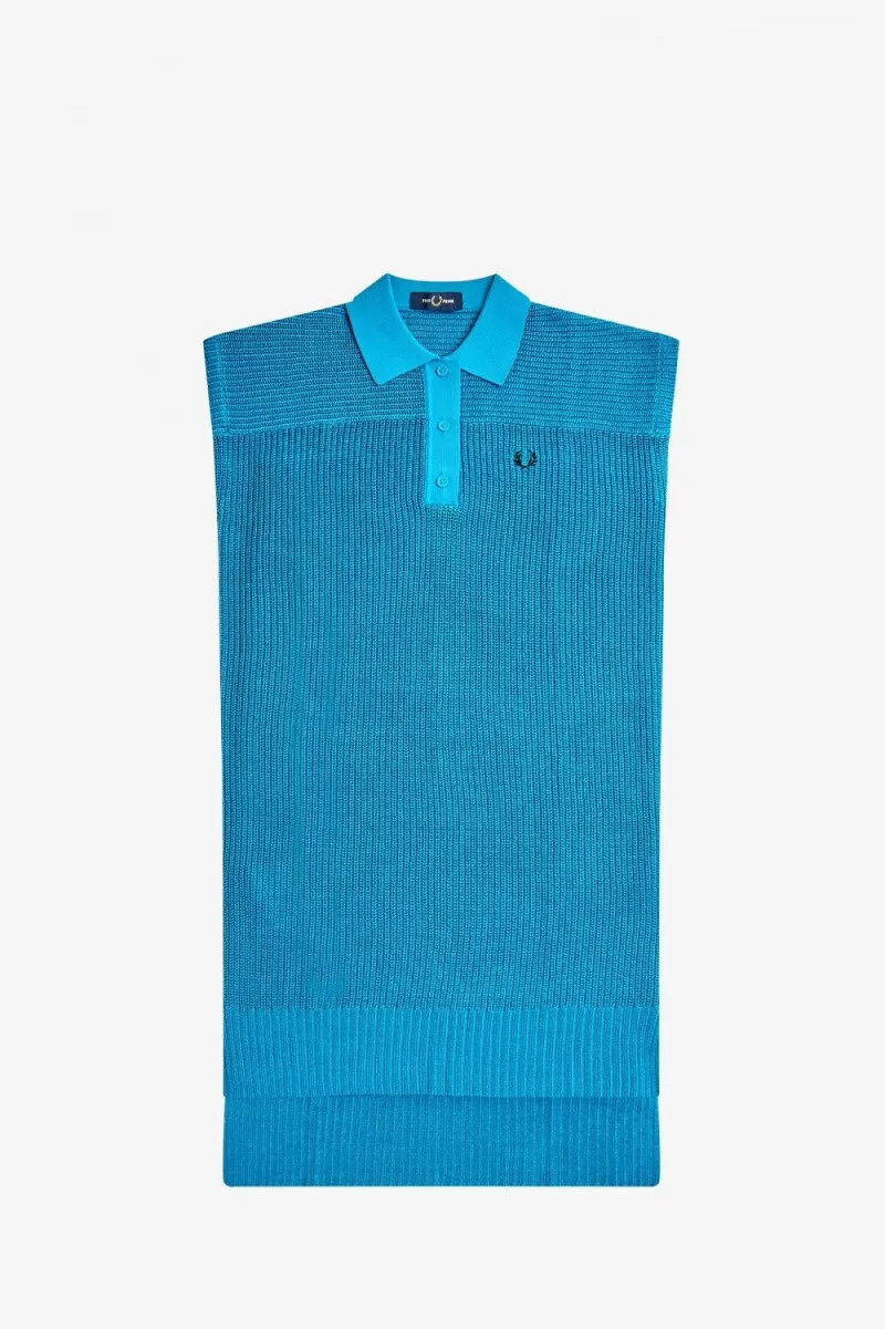 fred perry strickhemd damenkleid cyberblau
