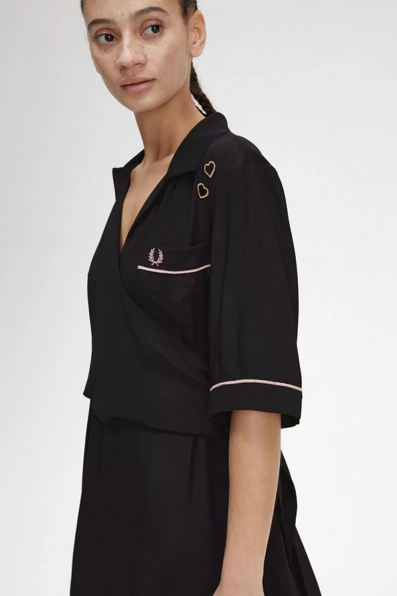fred perry bowlinghemd damenkleid schwarz