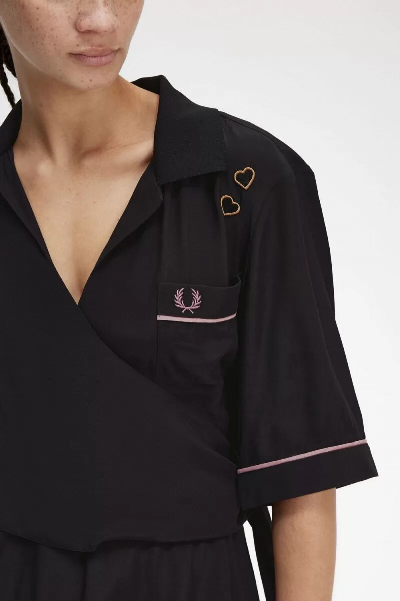 fred perry bowlinghemd damenkleid schwarz