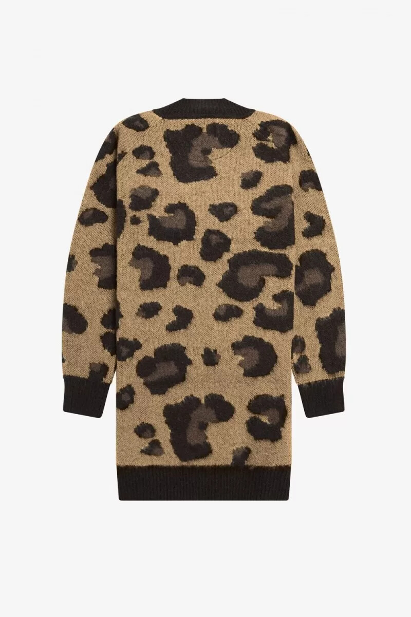 fred perry leopard strickkleid für damen ton-in-ton-leopard