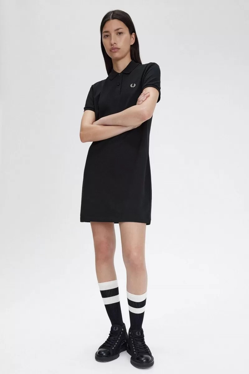 fred perry hemdkleid für damen schwarz