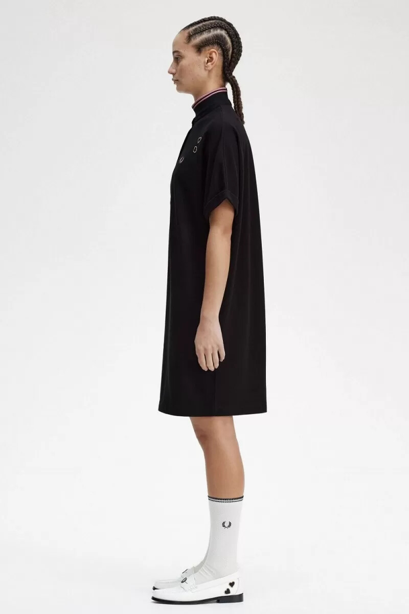 fred perry damenkleid mit piqué-details schwarz