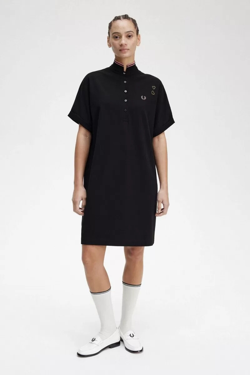 fred perry damenkleid mit piqué-details schwarz