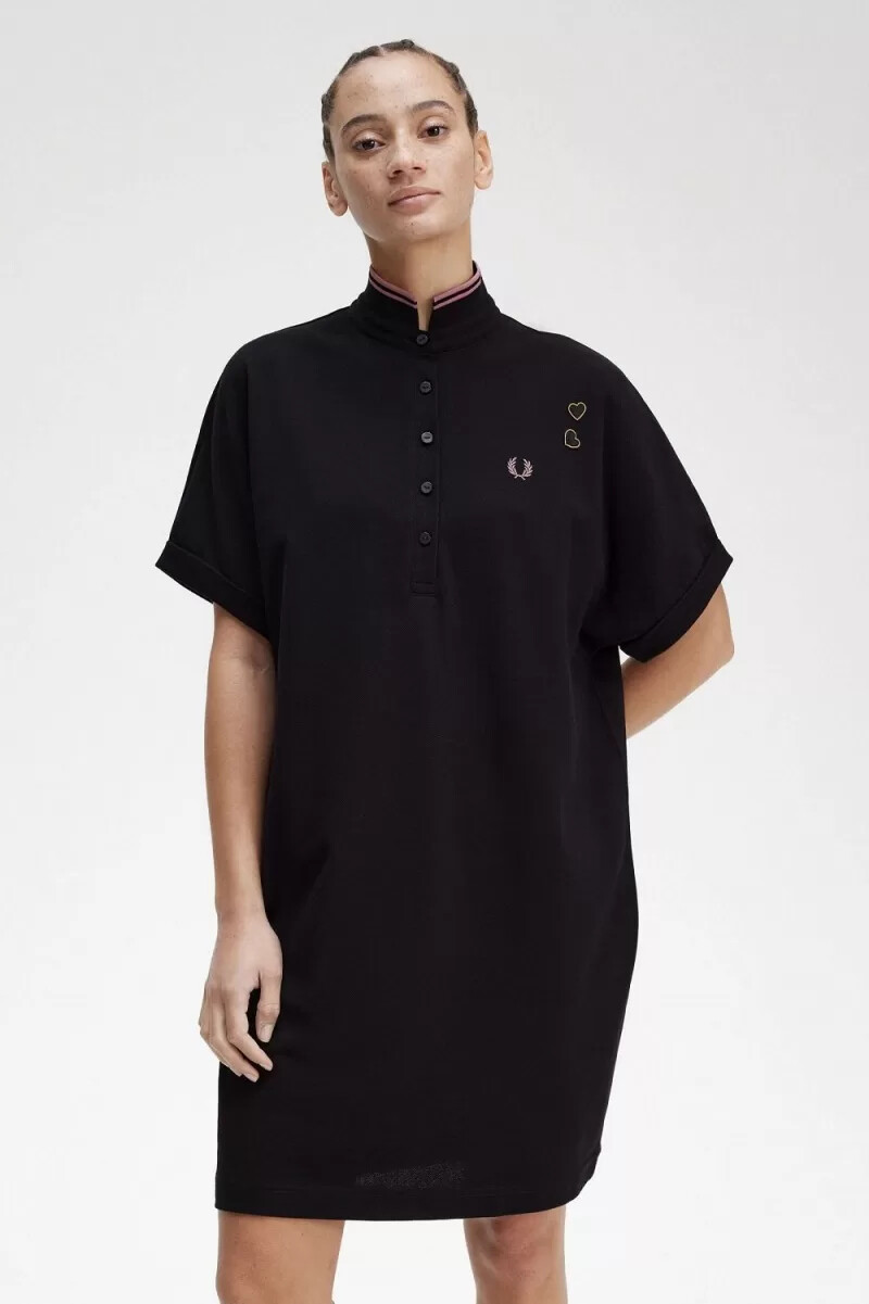 fred perry damenkleid mit piqué-details schwarz
